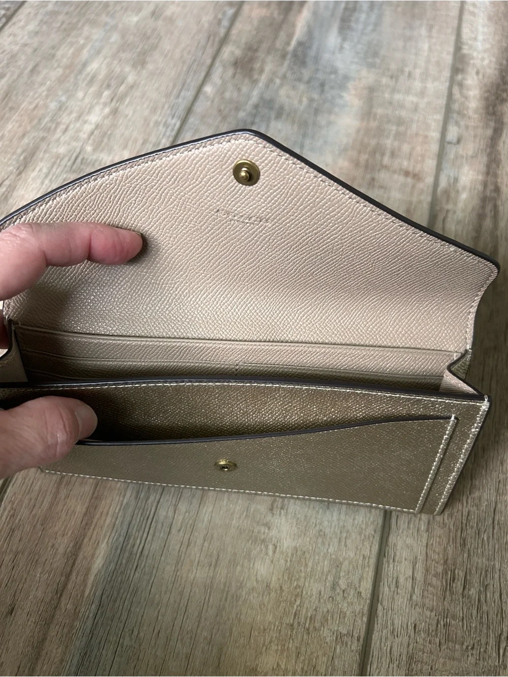 Coach Wyn Soft Wallet in Metallic Gold Crossgrain Leather
